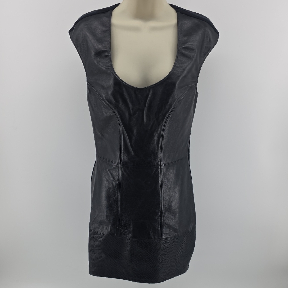Black Leather Front SKY Dress